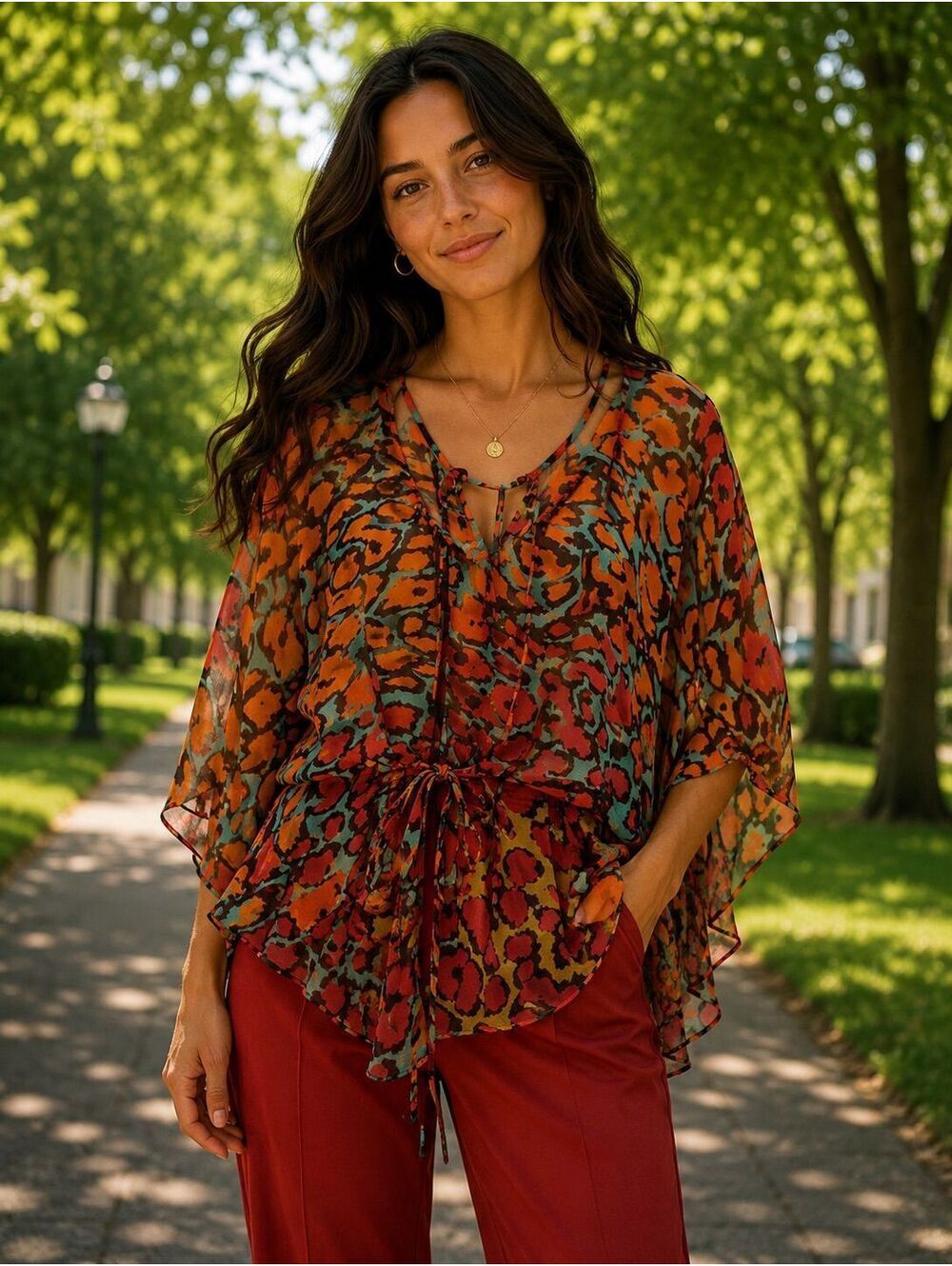 Cache Sheer Animal Print Drawstring Blouse - Picture 2 of 2